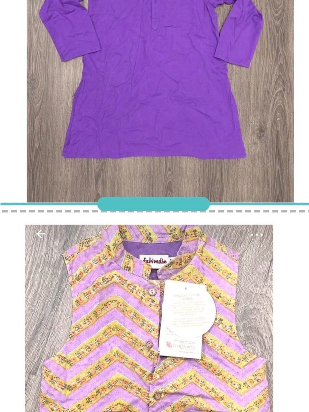 fabindia Purple Girls' Kurta Top with Patterned Vest
